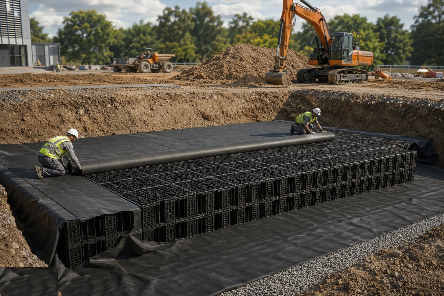 Install the tank and membrane — SuDS: attenuation and infiltration, step 2