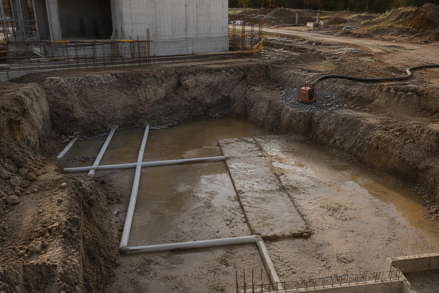 Position the sump clear of the work — Sump pumping, step 2