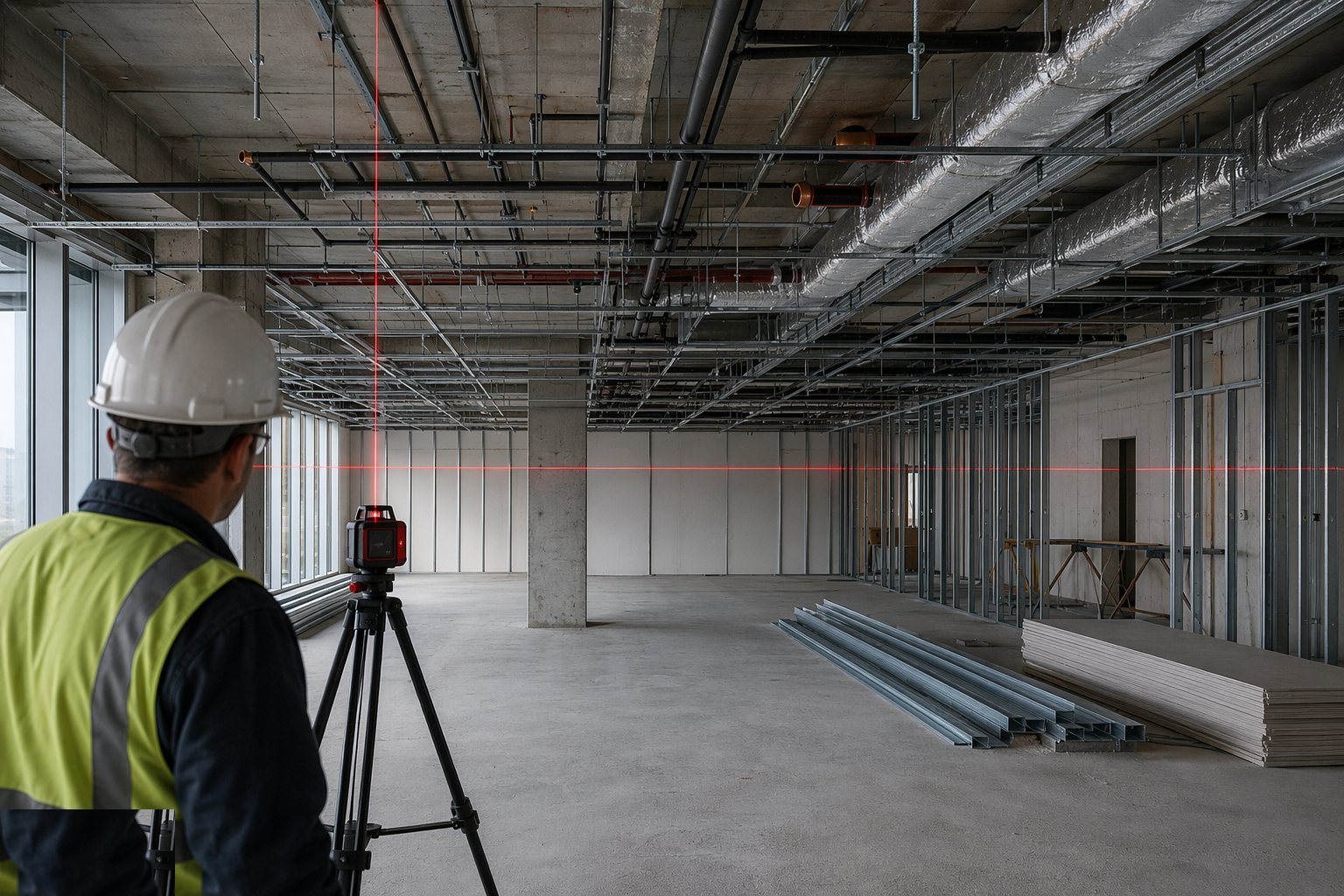 Set the level datum and perimeter — Suspended and MF ceilings, step 1