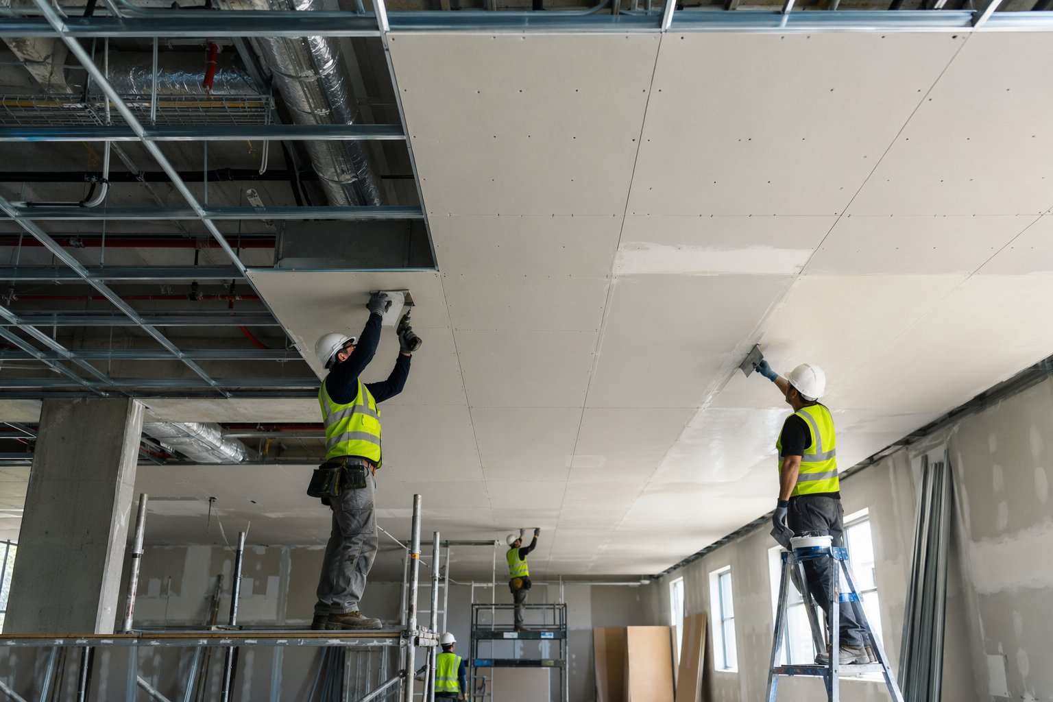 Board and skim the MF ceilings — Suspended and MF ceilings, step 4