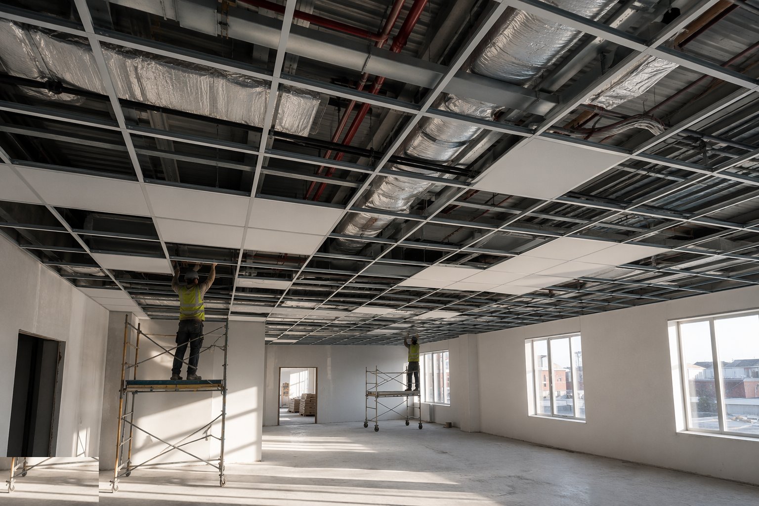 Grid and tile the suspended ceilings — Suspended and MF ceilings, step 5