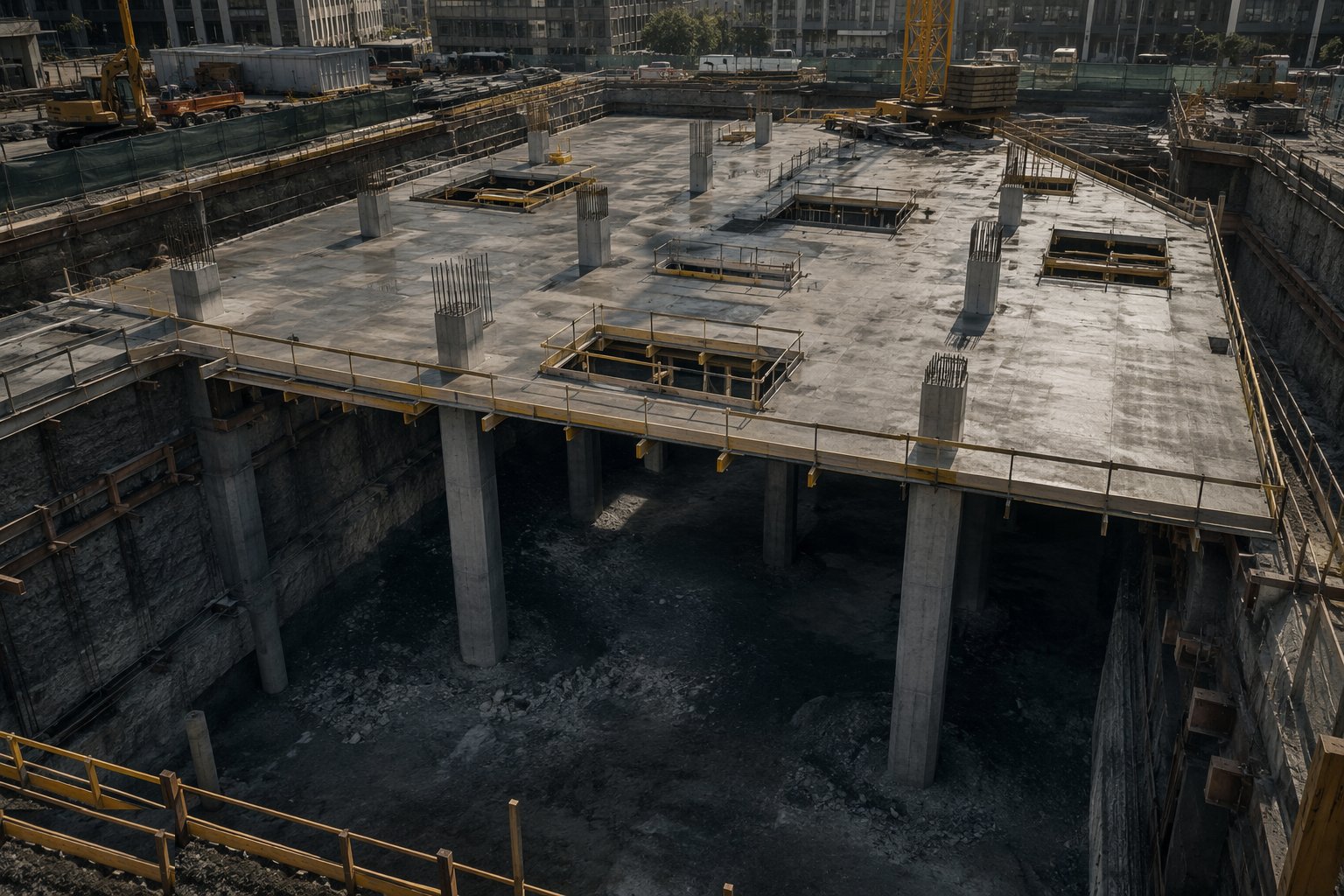 Cast the ground floor slab with its openings — Top-down construction, step 2