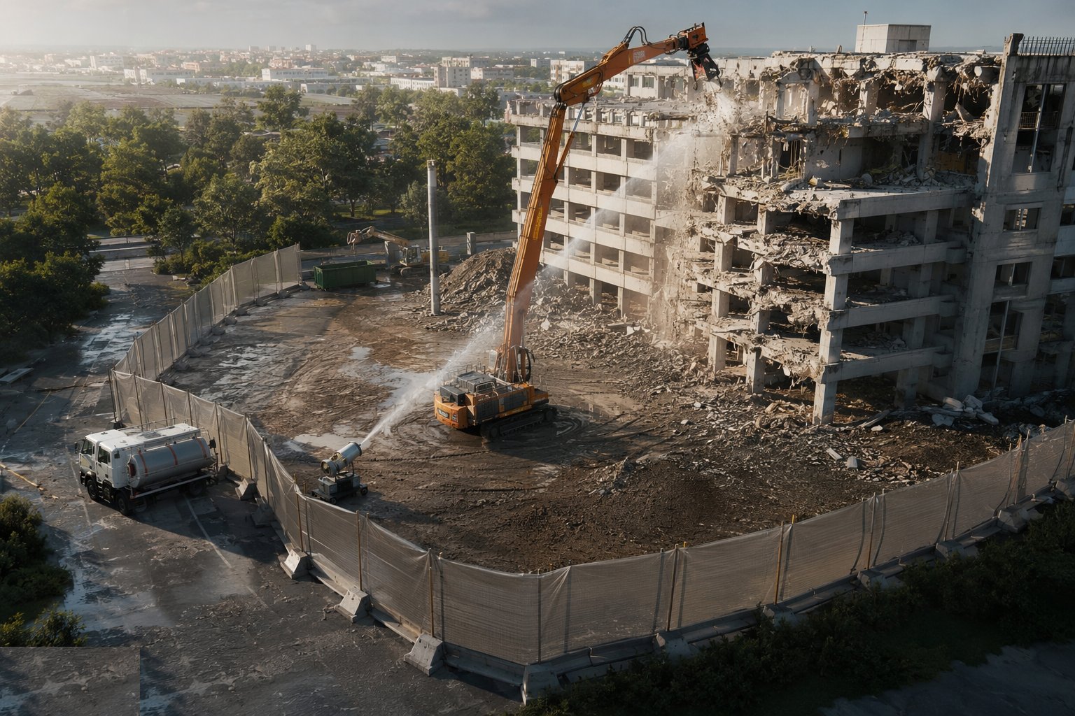 Engineer the sequence and the exclusion zone — Top-down mechanical demolition, step 1