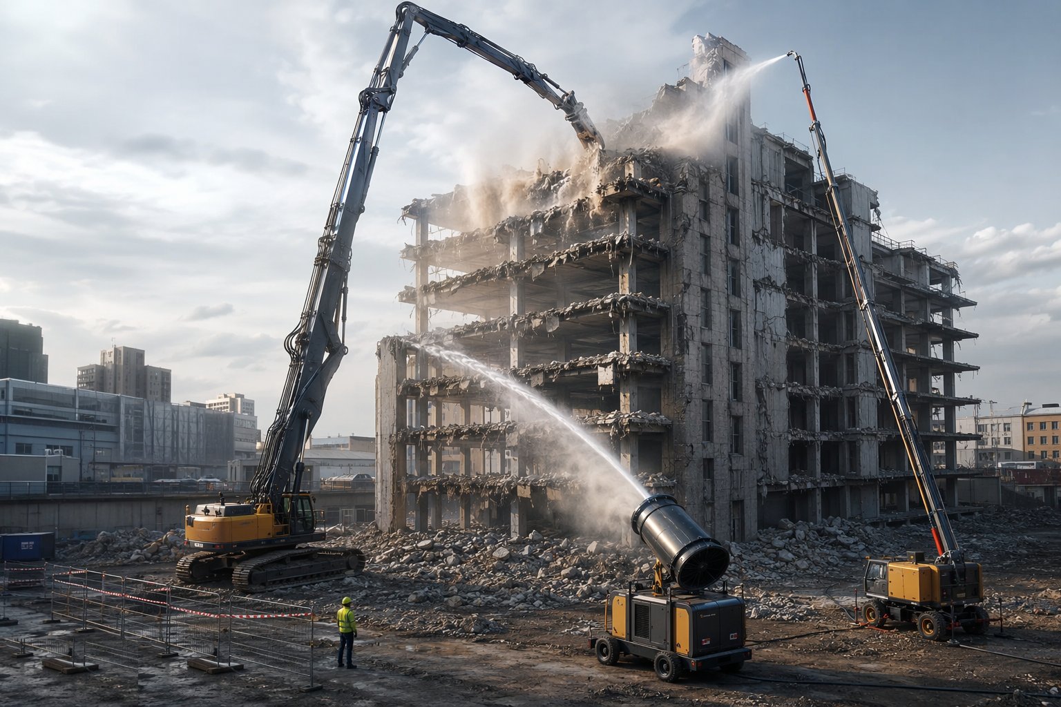 Set up suppression, monitoring and protection — Top-down mechanical demolition, step 2
