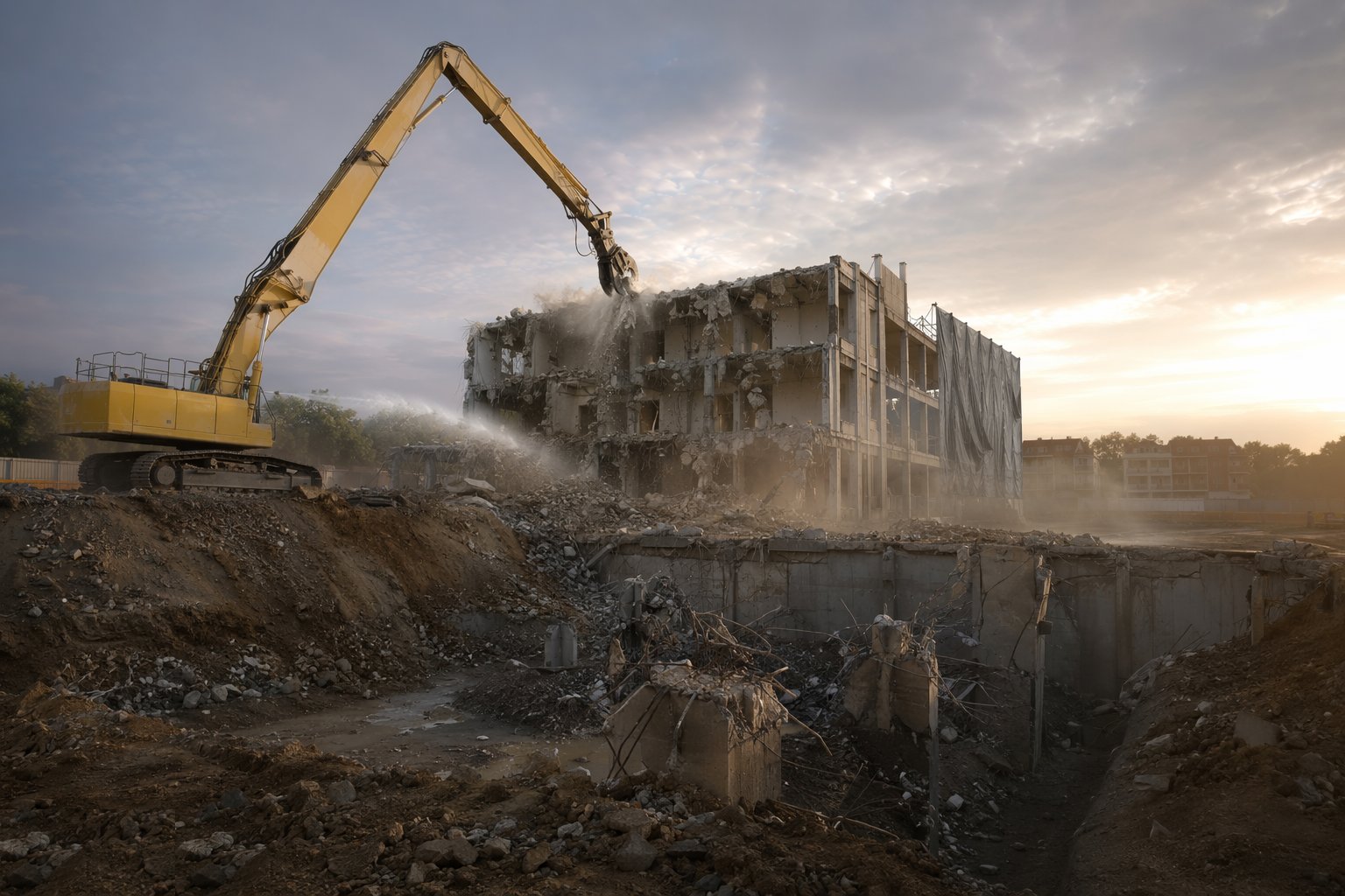 Reduce to slab, then grub out below ground — Top-down mechanical demolition, step 6