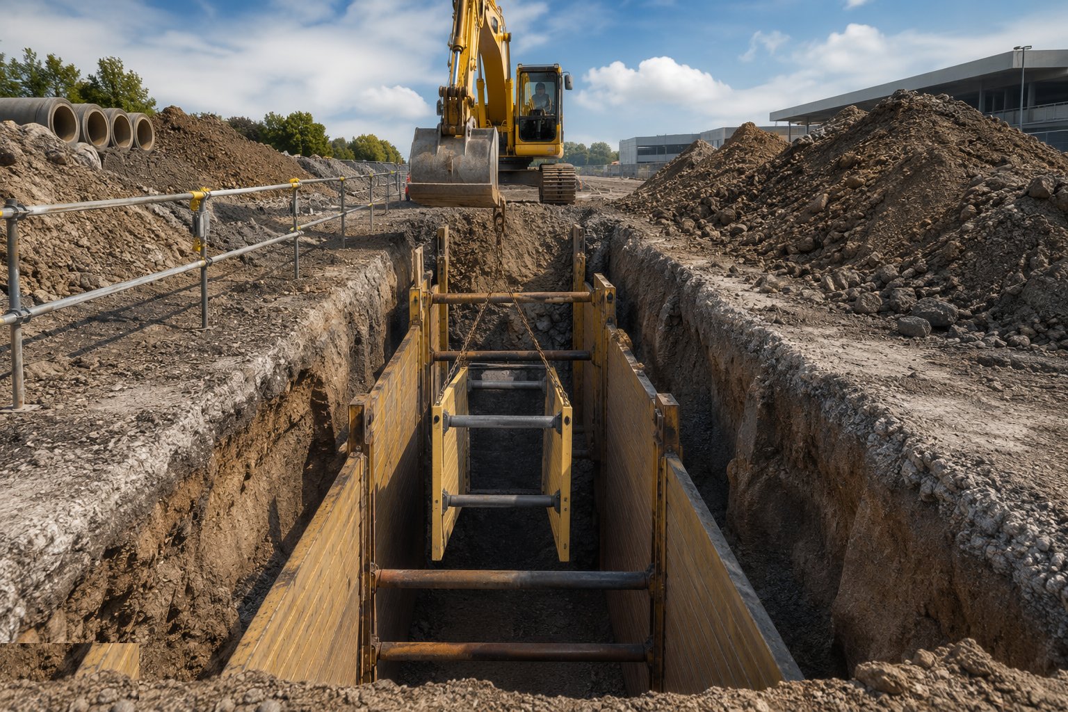 Support, batter or bench before entry — Trench excavation, step 4