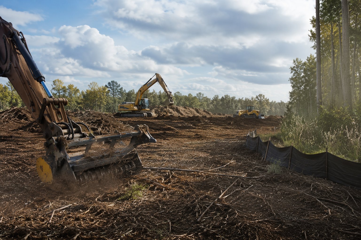 Fell, mulch and clear vegetation — Vegetation and topsoil clearance only, step 3