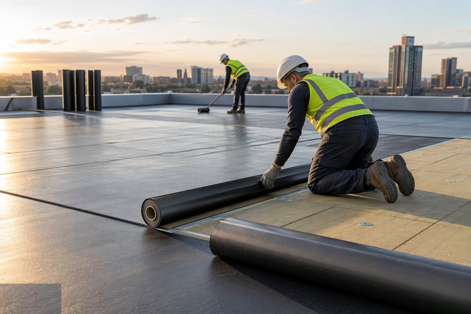 Lay the waterproofing system — Warm flat roofs: single-ply, felt and liquid, step 4