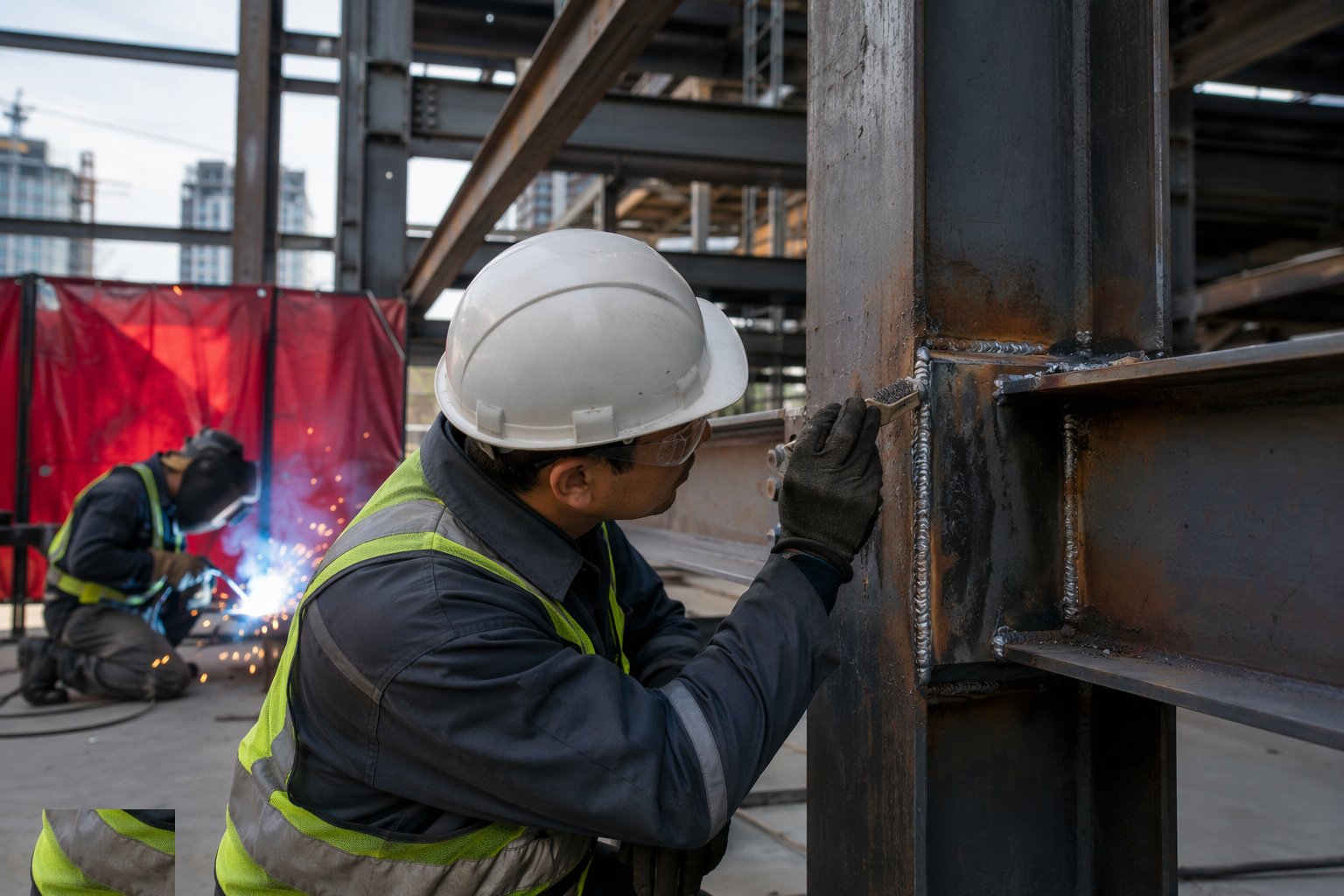 Inspect visually, then NDT — Welded connections, step 4