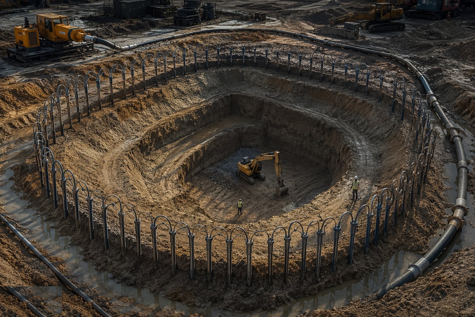 Dig dry, in stages for deep excavations — Wellpoint systems, step 5