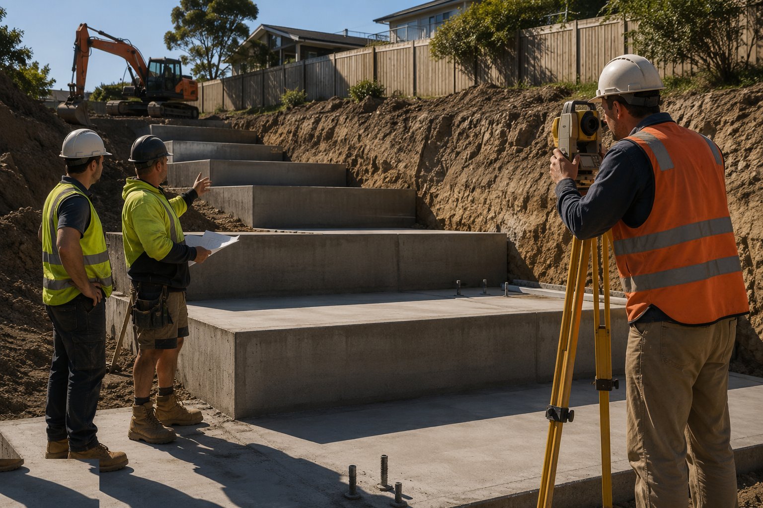 Cure, record levels and brief the bricklayers — Wide-strip and stepped foundations, step 5