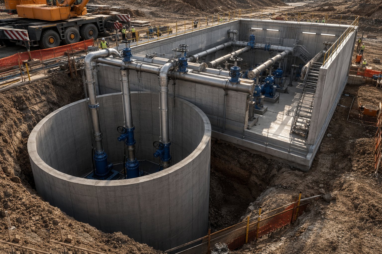 Construct the wet well and dry well — Water Pumping Stations, step 1