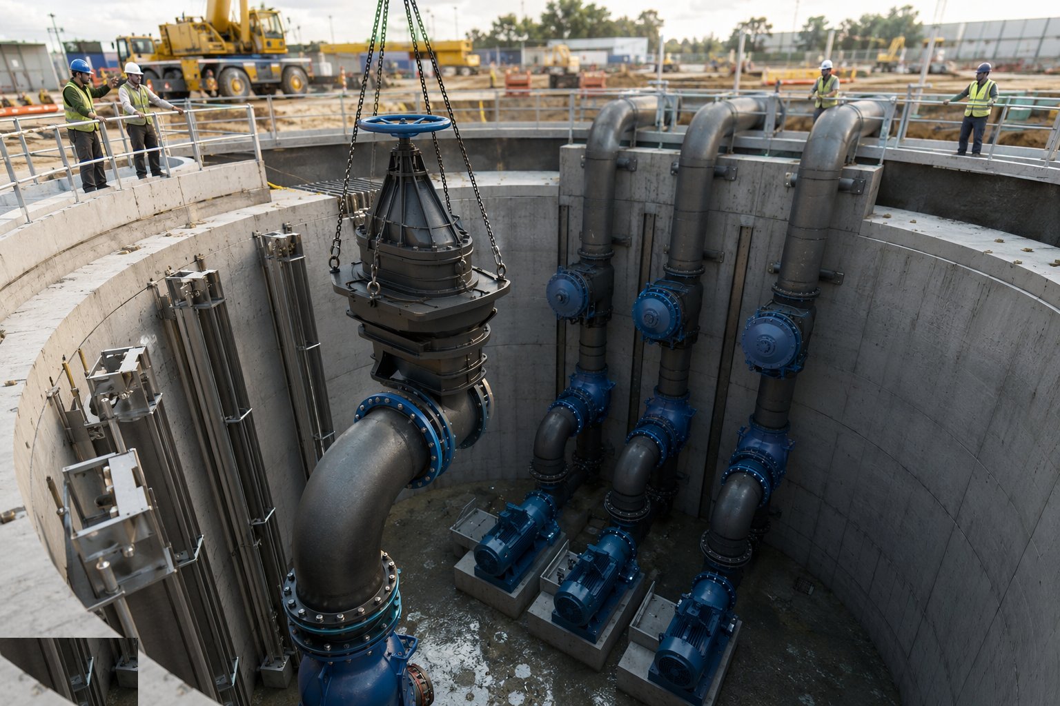 Install the pipework, valves and penstocks — Water Pumping Stations, step 2