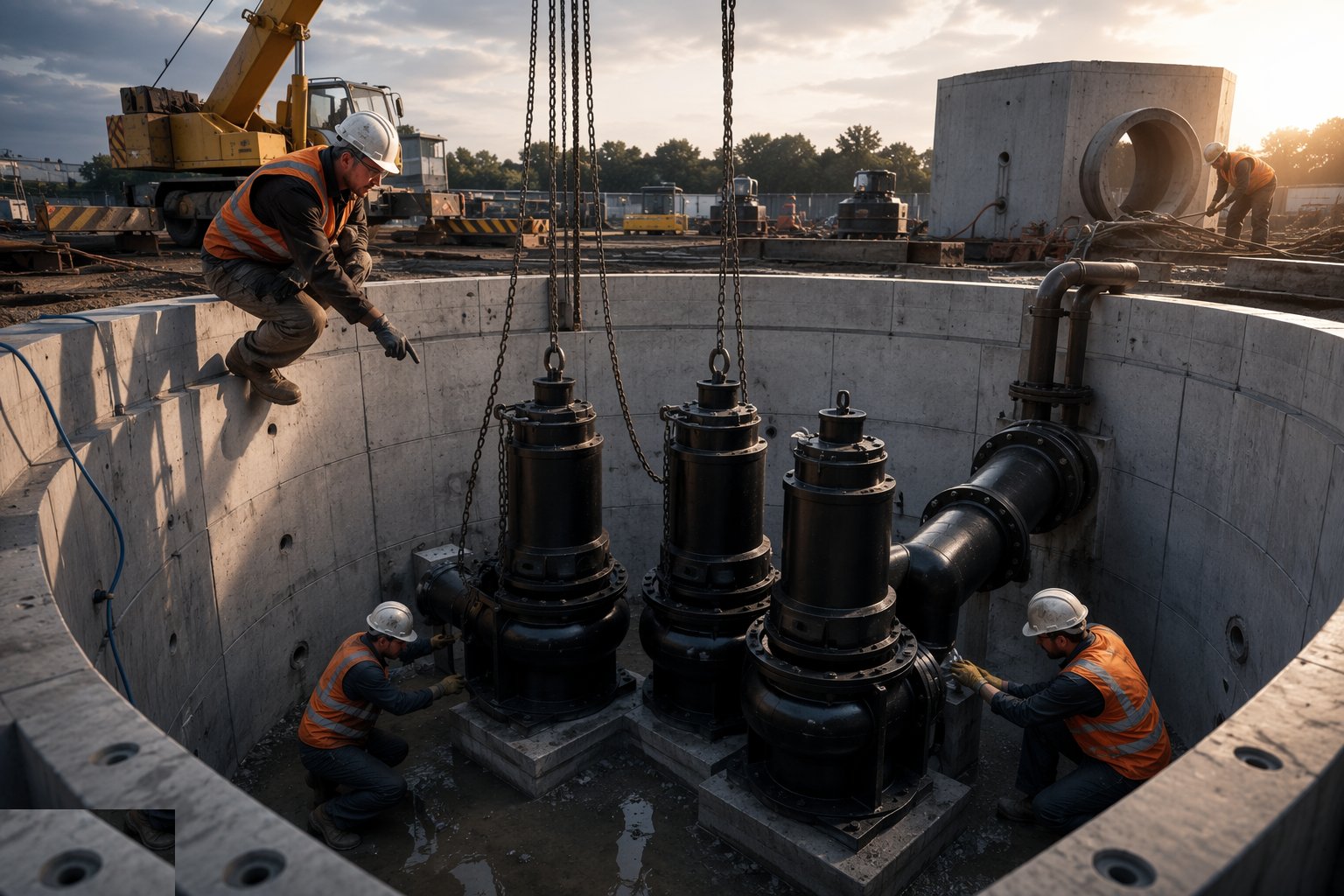 Set, align and grout the pumps — Water Pumping Stations, step 3