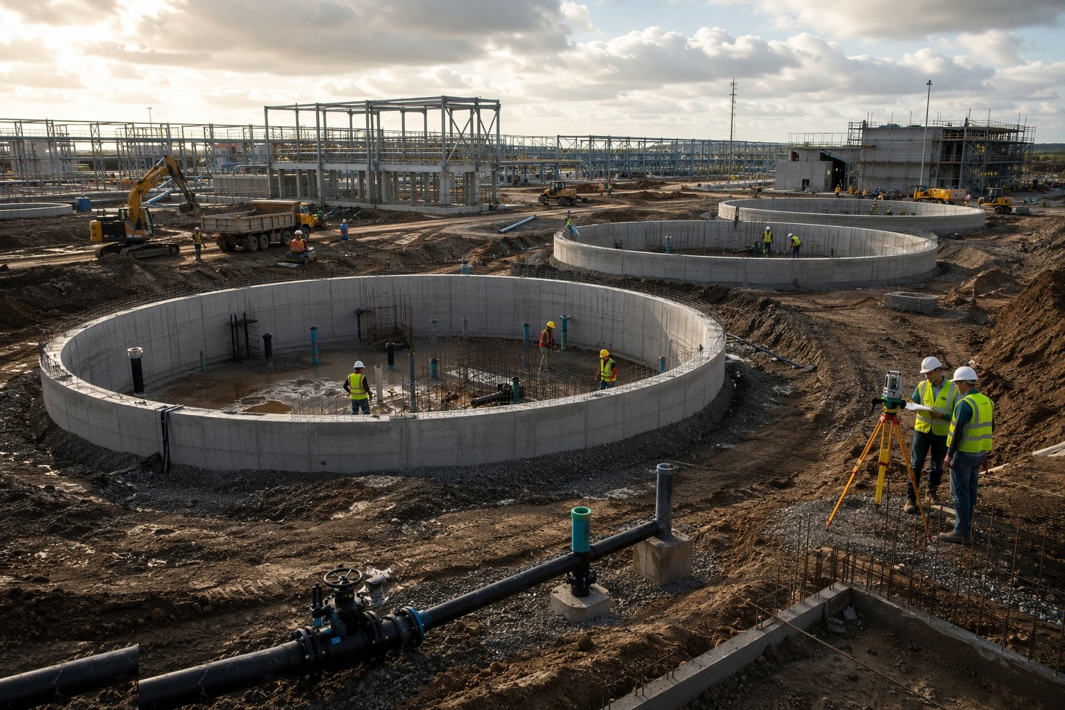Prepare the formation and found the tanks — Water Treatment Works Construction, step 1