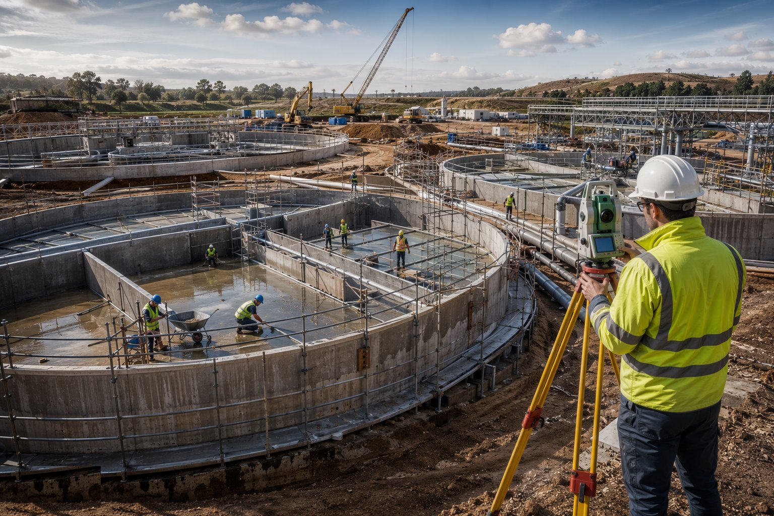 Build the filter floors, weirs and process details — Water Treatment Works Construction, step 4