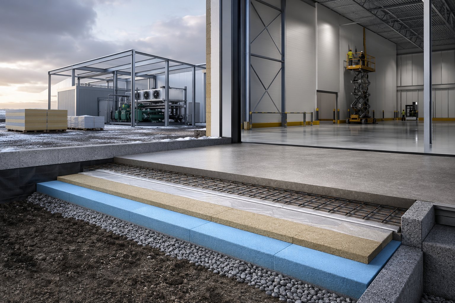 Engineer the floor build-up and frost protection — Cold Store Construction, step 1