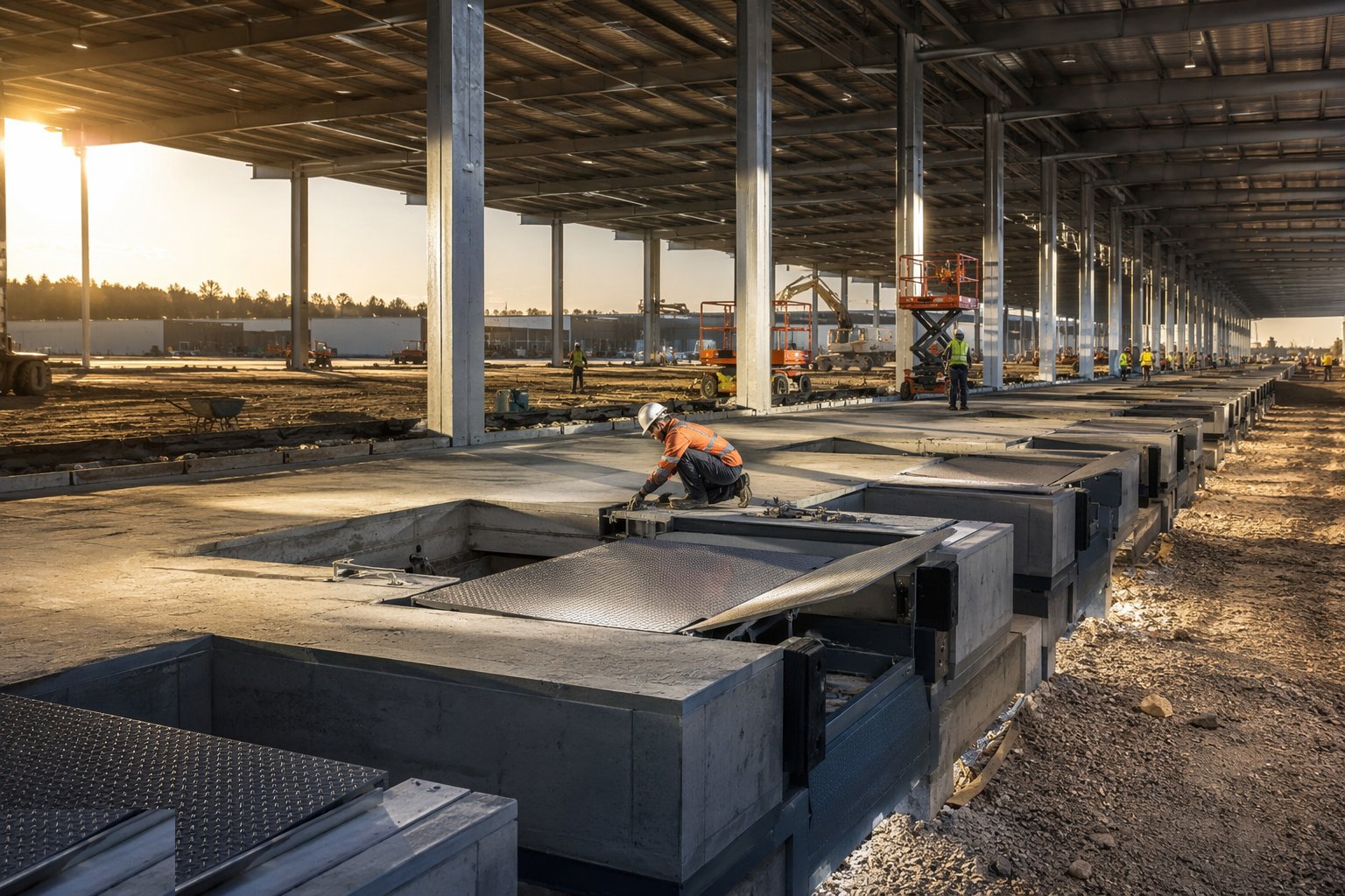 Fit out the dock leveller pits and doors — Big-Box Logistics Shed Construction, step 6