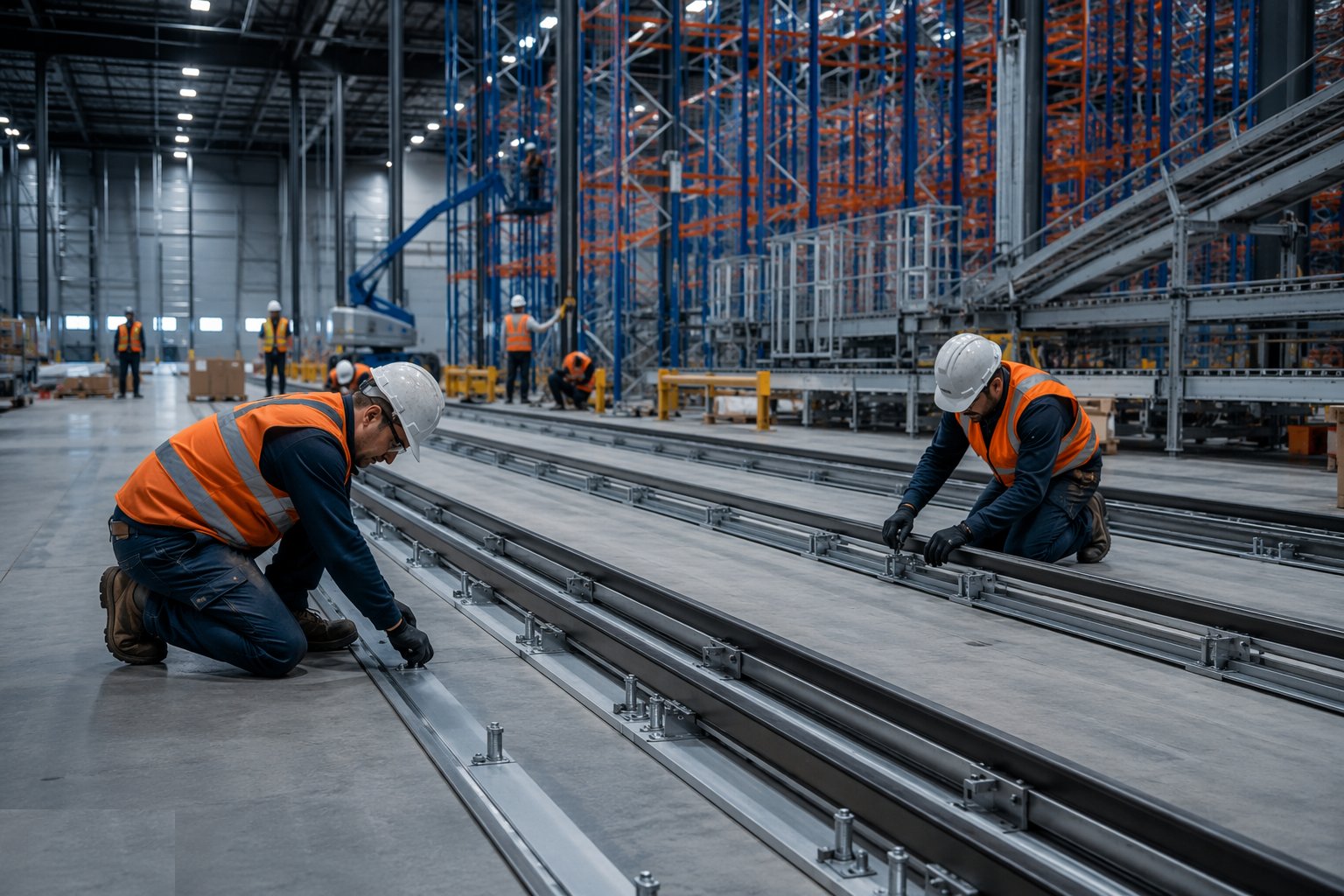 Install guidance, rails and floor fixings for the machines — Racking & Warehouse Automation Installation, step 3