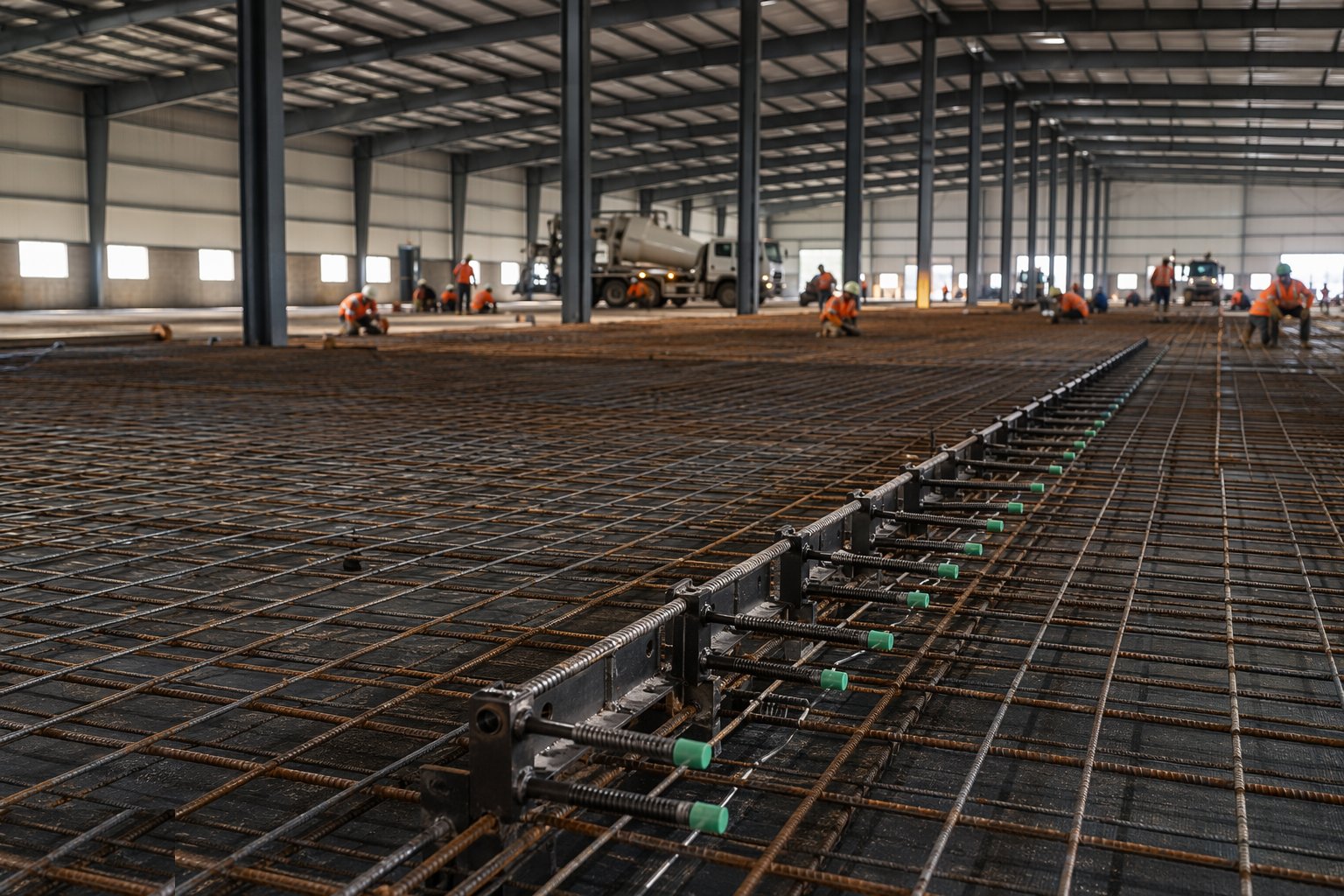 Fix reinforcement, dowels and joint assemblies — High-Tolerance Warehouse Floor Slabs, step 2