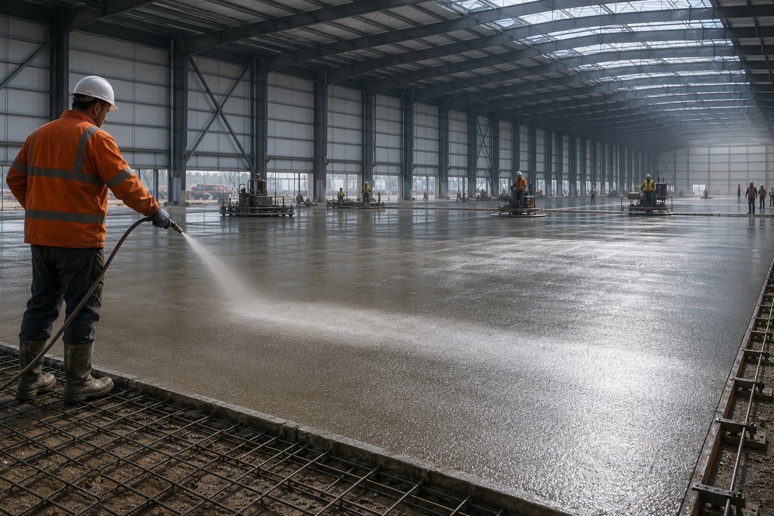 Cure with discipline — High-Tolerance Warehouse Floor Slabs, step 6