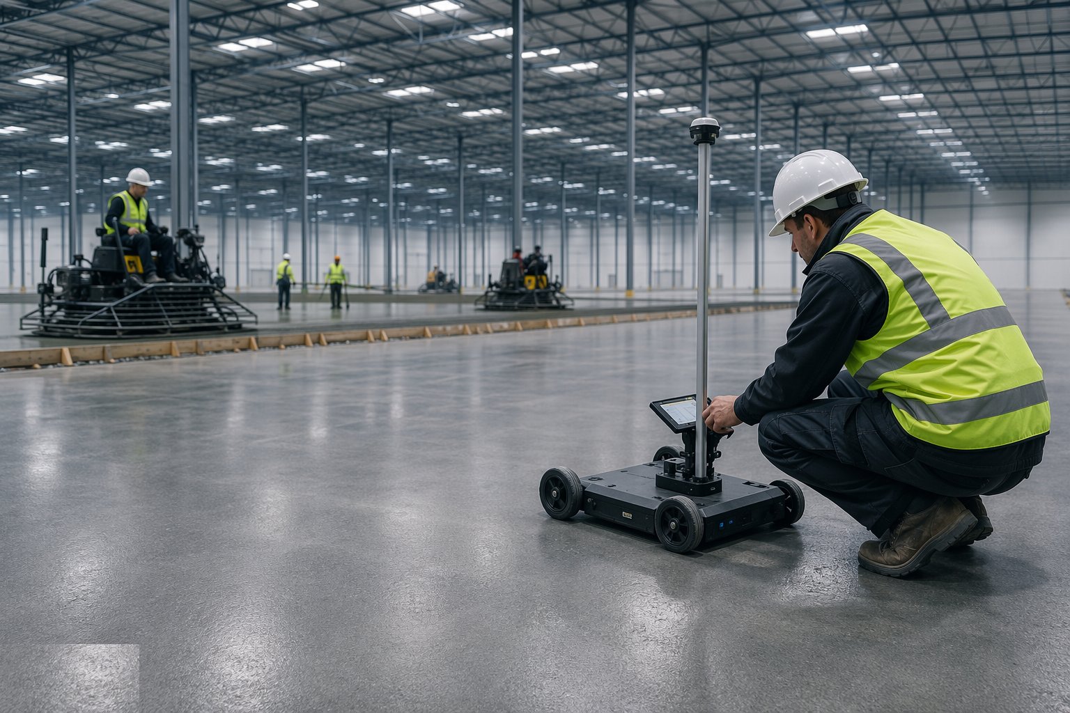 Test surface regularity and hand over the records — High-Tolerance Warehouse Floor Slabs, step 7
