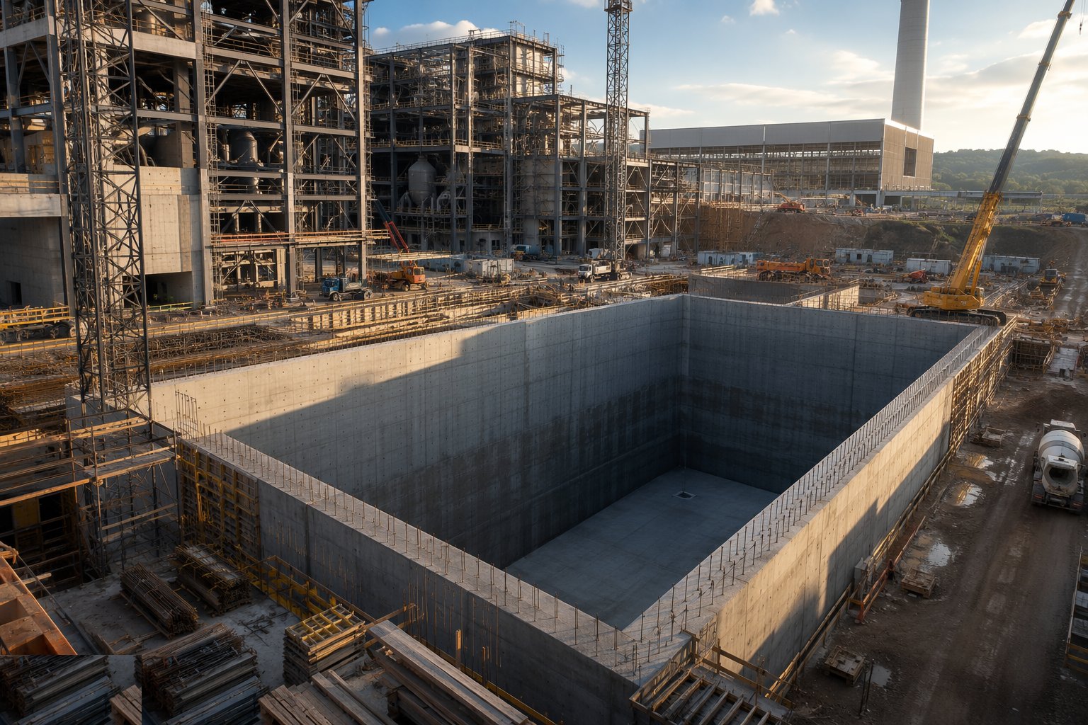 Construct the water-retaining refuse bunker — Energy-from-Waste Plant Construction, step 2