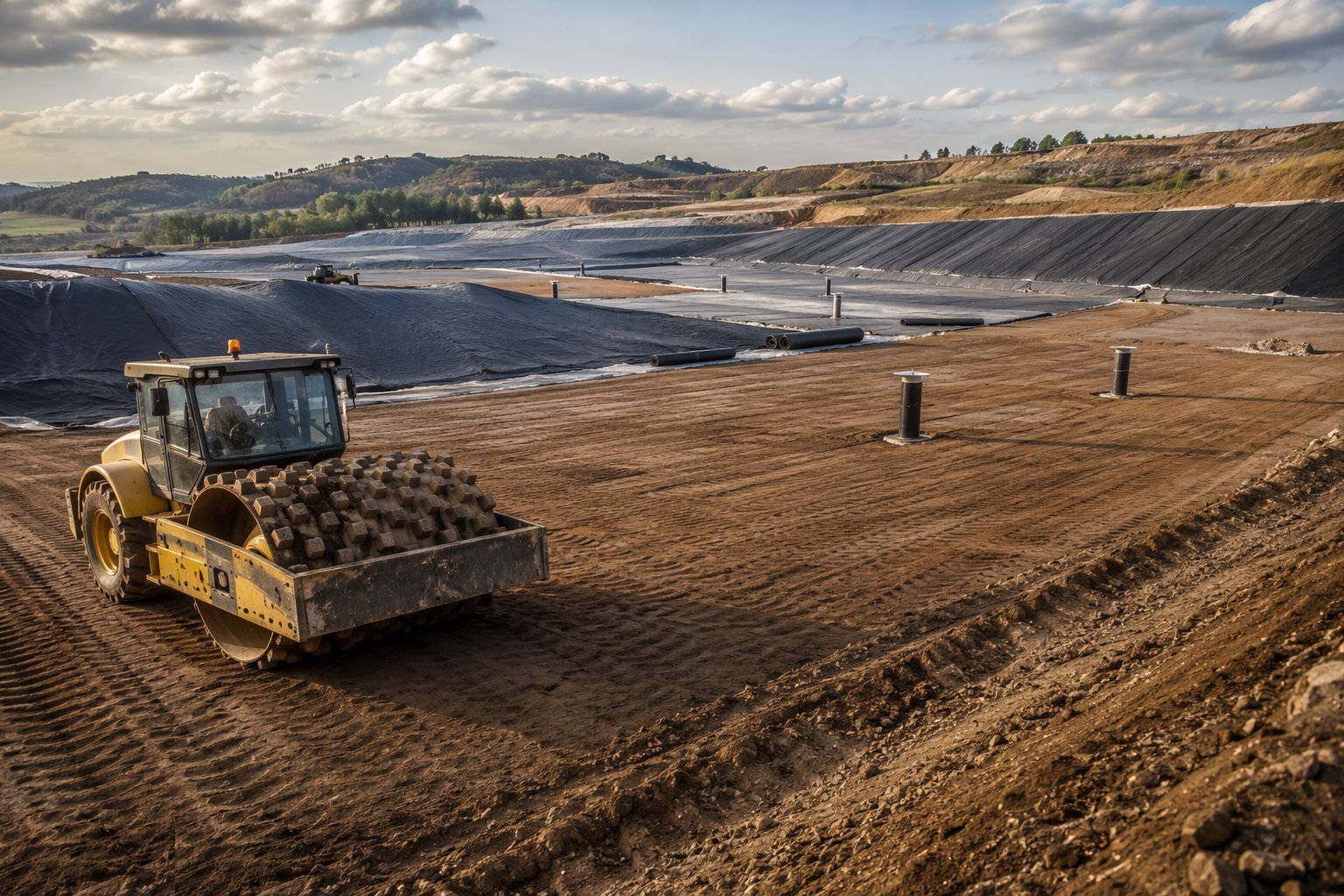 Place the compacted clay liner — Landfill Engineering & Capping, step 2