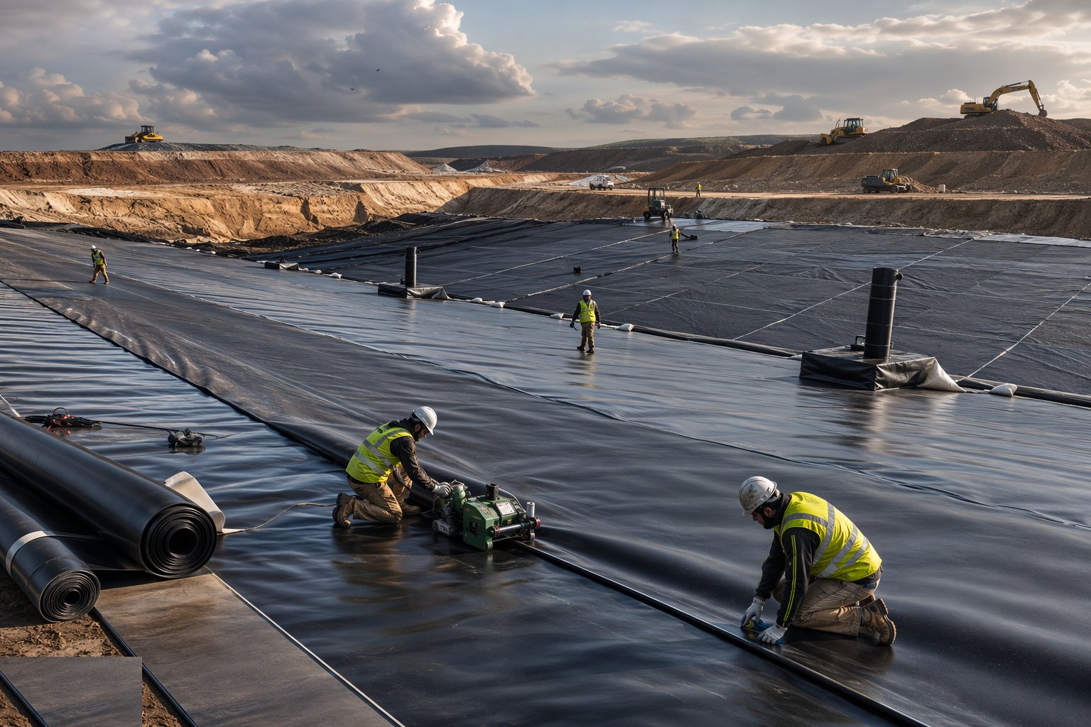 Lay and weld the geomembrane — Landfill Engineering & Capping, step 3