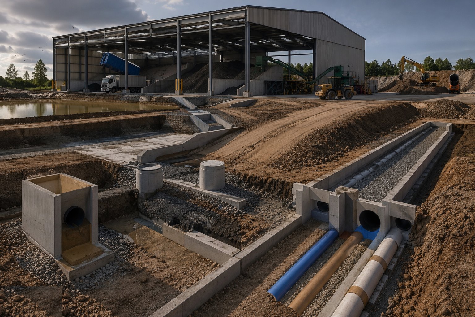 Earthworks and sealed drainage for a dirty site — Waste Transfer Stations & MRFs, step 1
