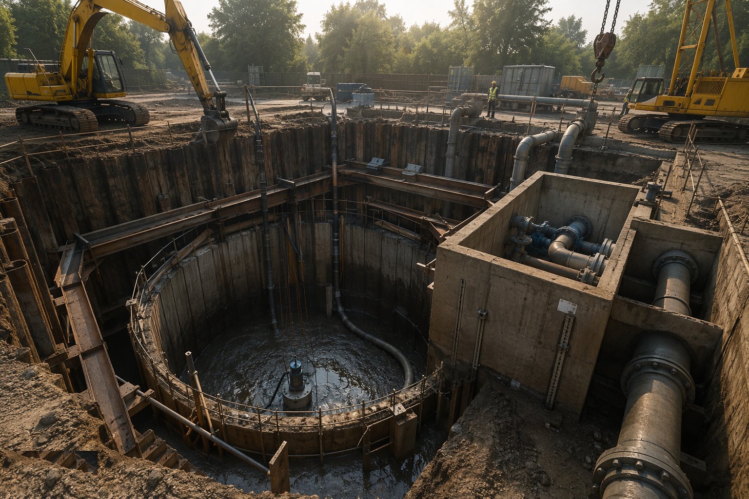 Excavate and support the well formation — Sewage Pumping Stations & CSOs, step 1