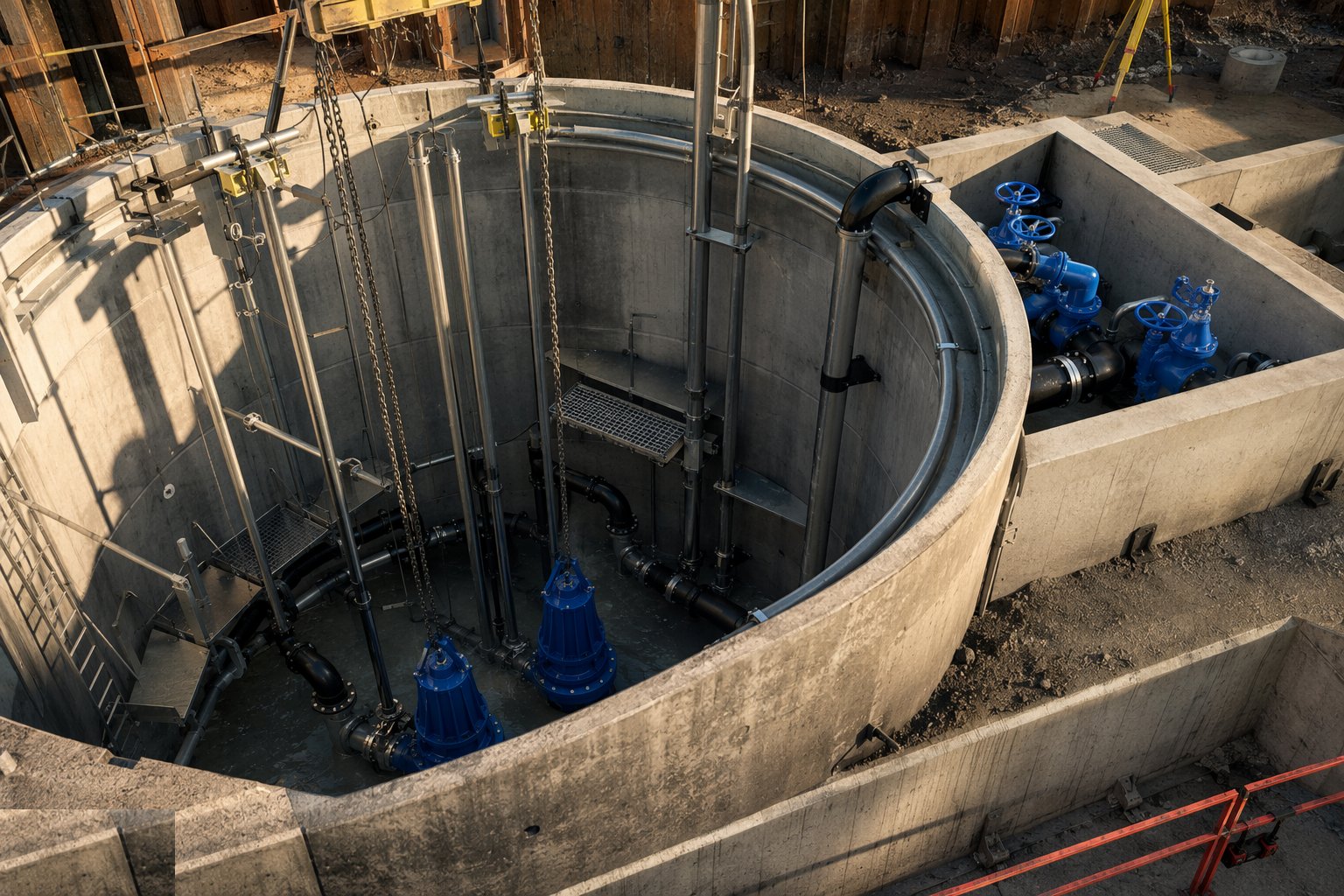 Install pumps, rails and internal pipework — Sewage Pumping Stations & CSOs, step 3