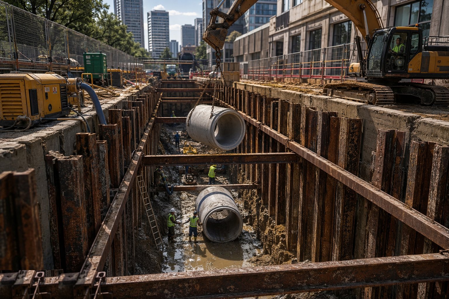 Excavate and support the trench — Sewer Network Construction, step 2