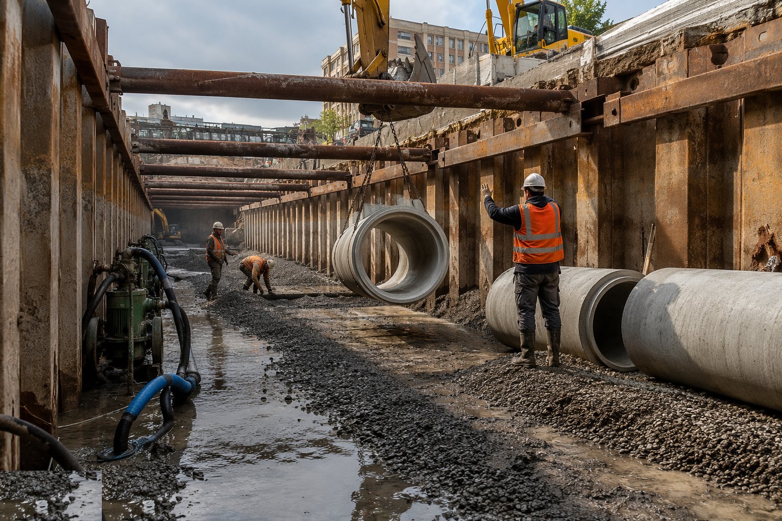 Prepare the bedding — Sewer Network Construction, step 3
