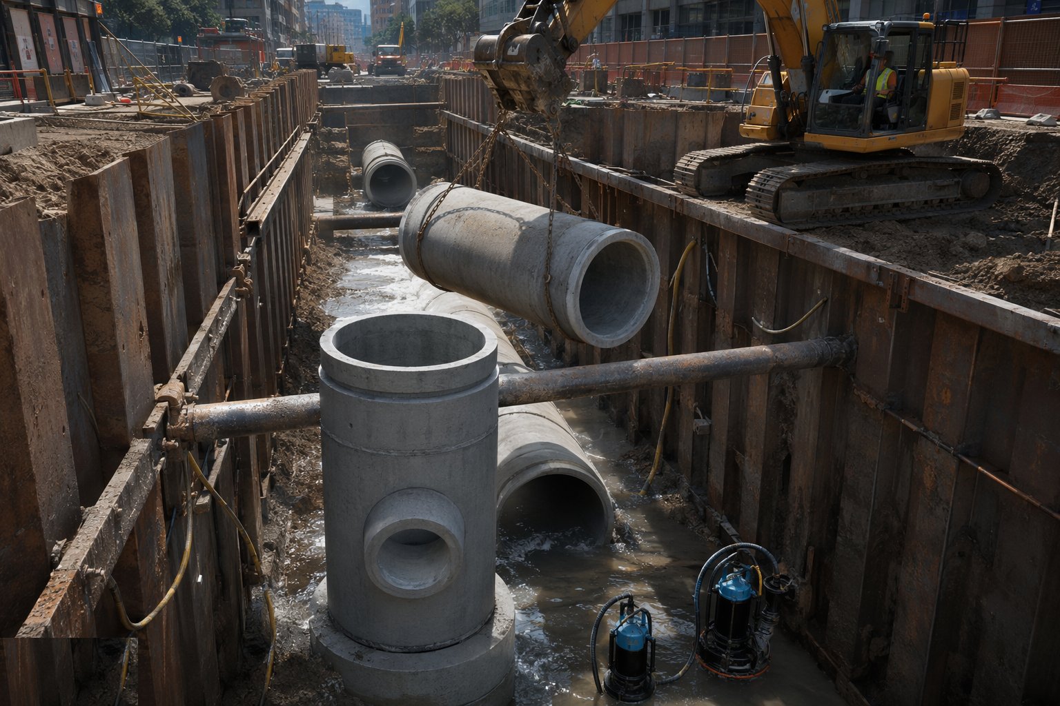 Build the manholes — Sewer Network Construction, step 5