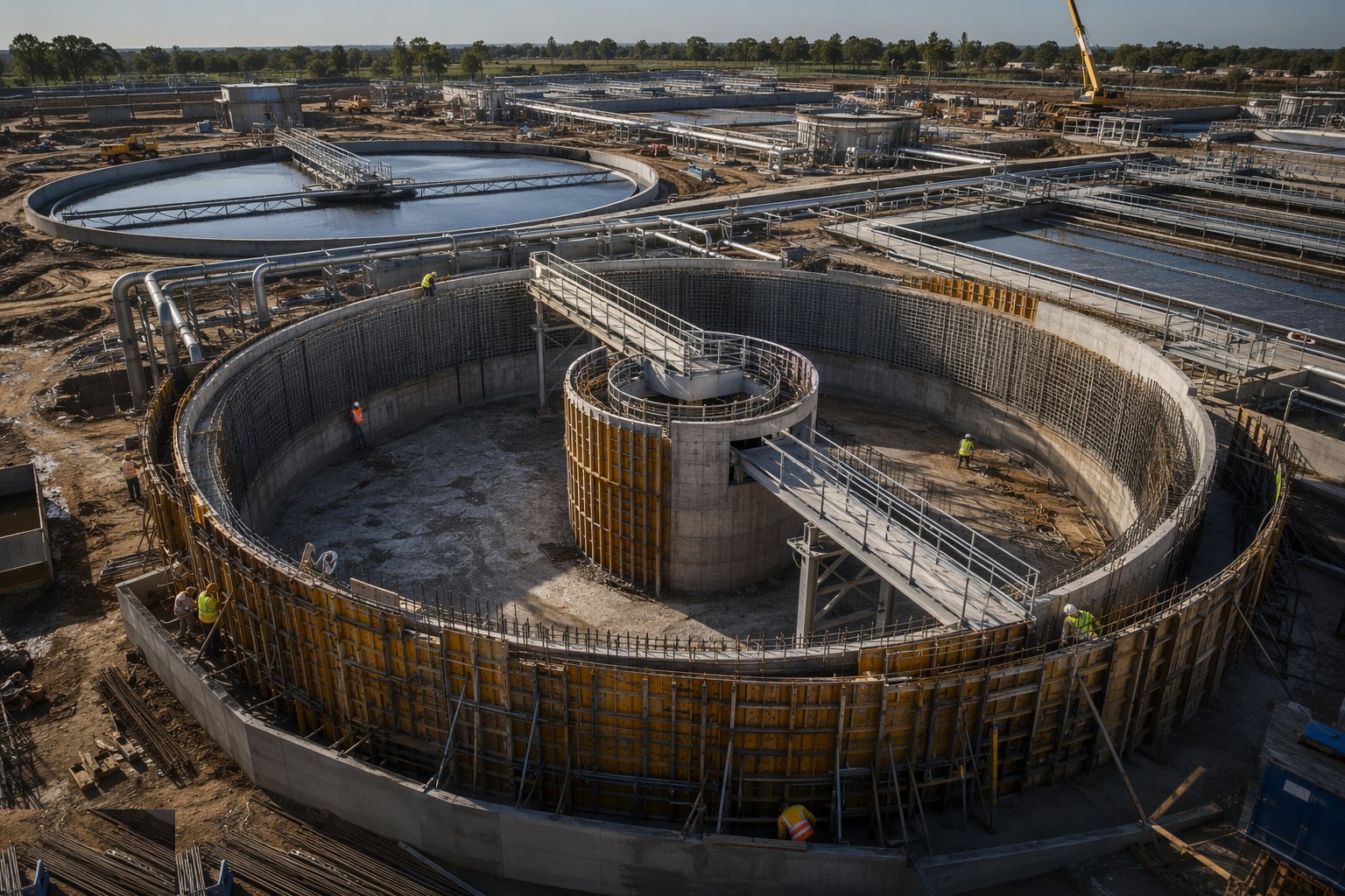 Build the water-retaining structures — Wastewater Treatment Works Construction, step 2